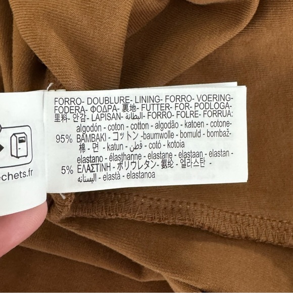 NWT Zara V-neck Bodysuit Brown Tan M Long Sleeve Deep V Neutral Basic Normcore - Picture 7 of 8